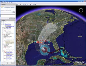 Hurricane Katrina Advisory #22 in Google Earth